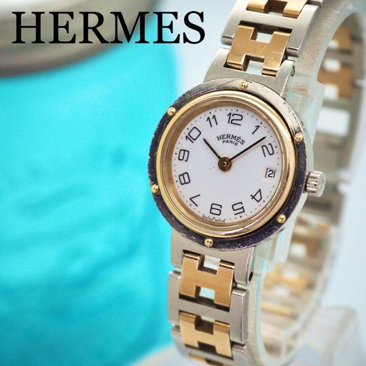 101 Hermes Hermes Watch Ladies Watch Clipper Combi Popular - White/Gold x Silver Fashion Vintage Watch for Women