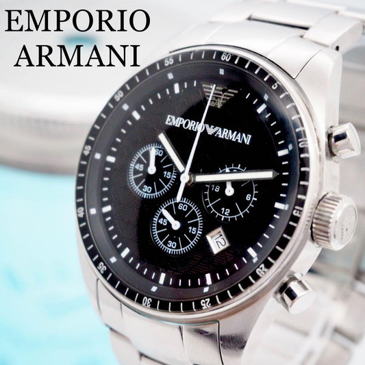 161 EMPORIOARMANI Mens Watch Chronograph Small Second - Black/Silver 42mm Fashion Watch (Quartz) - Authentic